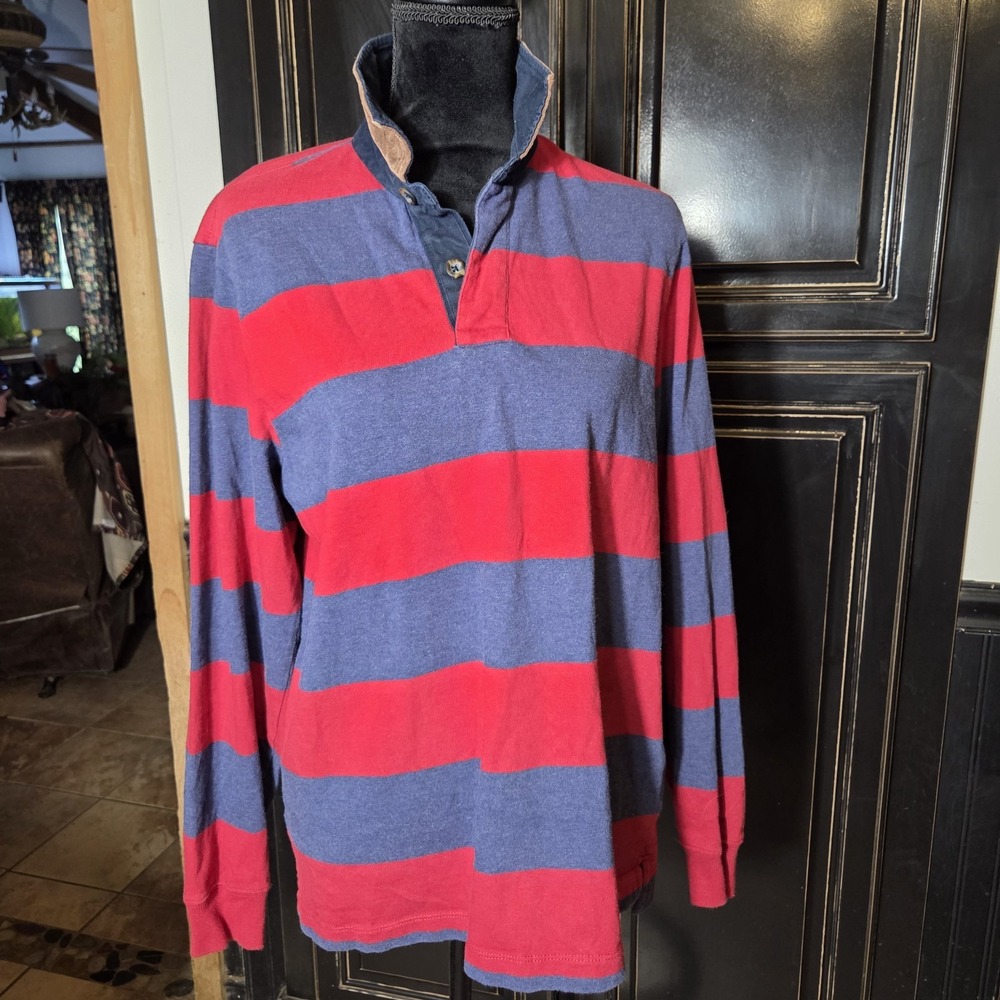 Vineyard Vines Medium Rugby LS Shirt,leather Details Preppy, Casual, Festival